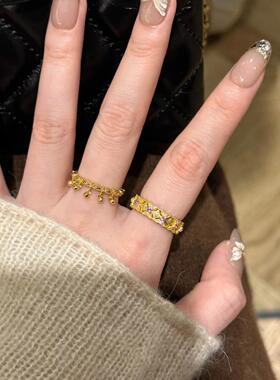 复古宫廷风古法镂空菱格镶钻戒指