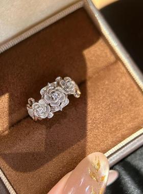 法式复古中世纪立体拉丝玫瑰戒指