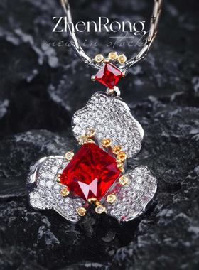 高定珠宝鸽血红宝石吊坠彩宝耳钉