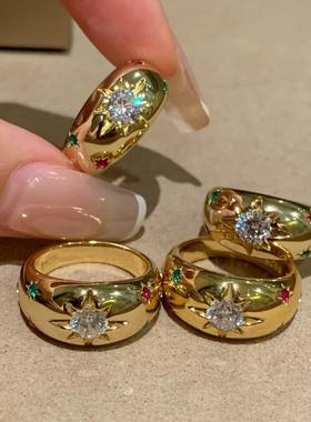 vintage中古多巴胺星芒戒指ins