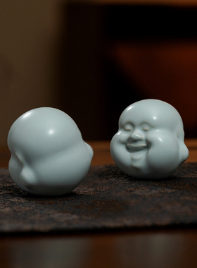 汝窑哈哈佛手把件佛头摆件景德镇瓷器高级感小众茶桌茶台装饰礼品