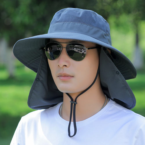 大檐遮阳帽男潮流夏季防晒户外透气钓鱼凉帽渔夫帽女遮脸太阳帽子 - 图1