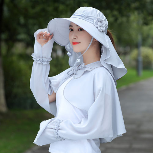 大檐遮阳帽女夏季防晒遮脸采茶帽子透气薄款凉帽户外骑车太阳帽潮 - 图3