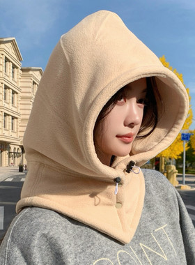连帽一体帽子女冬季保暖帽骑车帽
