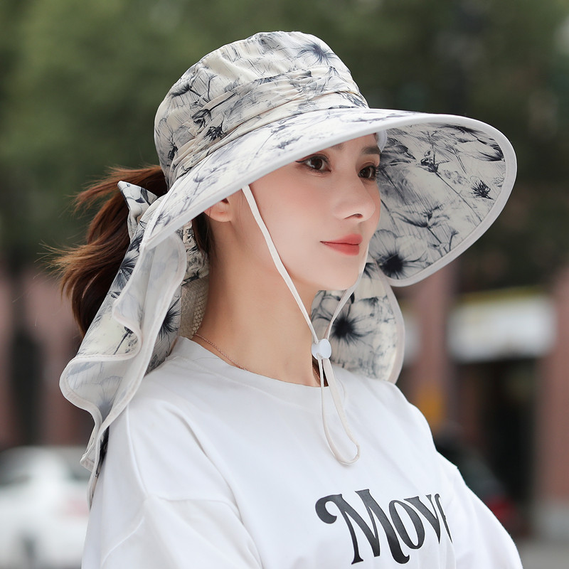 大檐遮阳帽女夏季户外防晒遮脸太阳帽时尚透气薄采茶凉帽骑车帽子