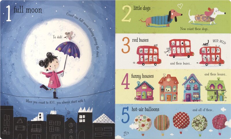 Usborne Count to 100 尤斯伯恩 数到一百 事物认知绘本 儿童英语数学启蒙 精装大开本 亲子读物 英文原版进口图书