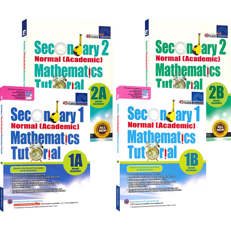 【自营】SAP Secondary Normal Academic Mathematics Tutorial 1A-2B 新加坡数学教程系列 NA课程 初一初二 练习讲解 英文原版