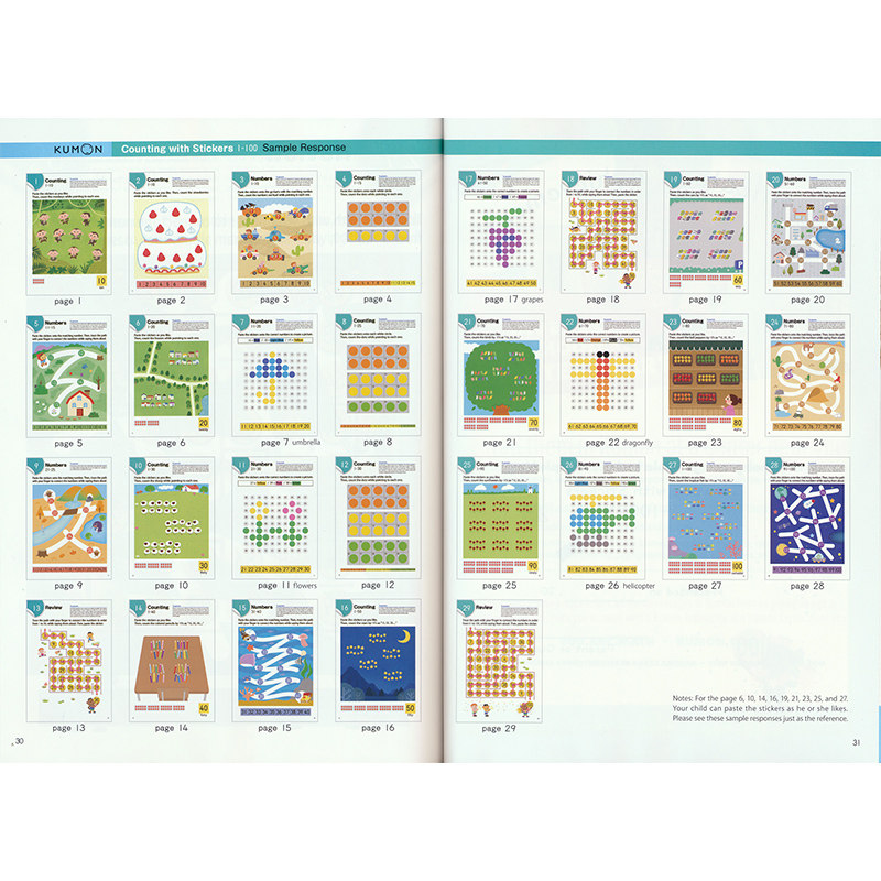Kumon Counting With Stickers Collection 公文式教育 数字贴纸英语活动书2册 1-100 全彩插图 英文原版进口儿童图书