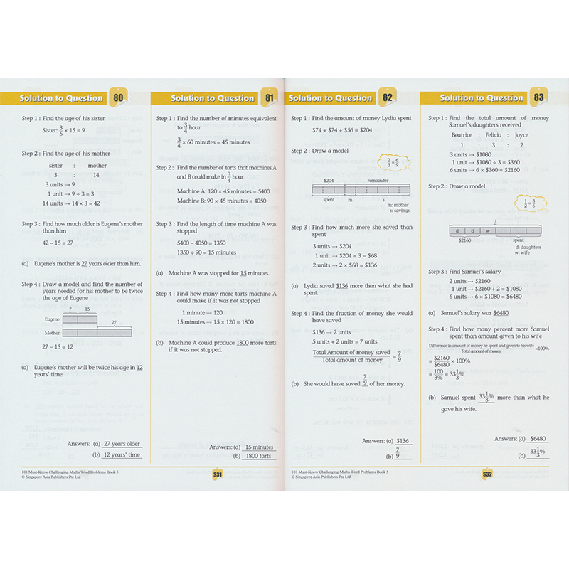 【自营】SAP 101 Challenging Maths Word Problems 6 Books 新加坡数学101个数学必学应用题小学教辅1-6年级英文原版进口图书 - 图3