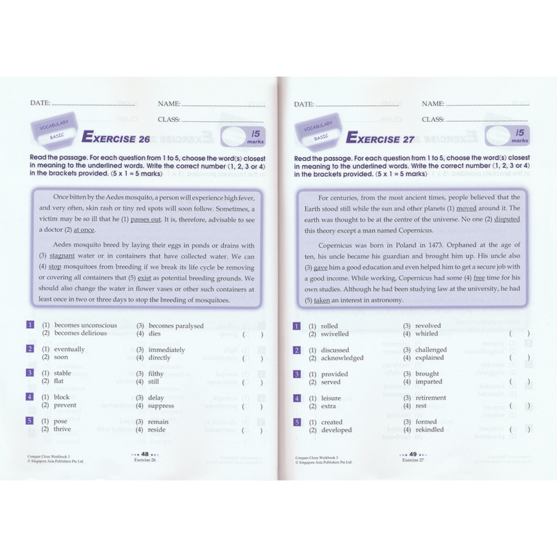 SAP Conquer Cloze Workbook 1-6年级攻克系列完形填空6册练习册套装 7-12岁 新加坡小学新亚出版社教辅 英文原版进口 - 图3