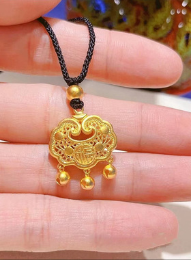 纯银花丝如意平安锁项链