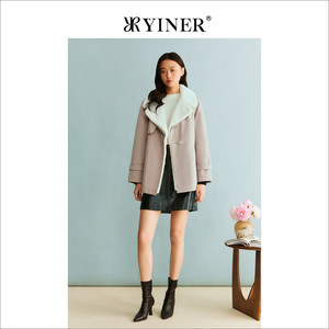 YINER音儿专选女装2023冬季廓形大衣水貂毛皮皮草派克服