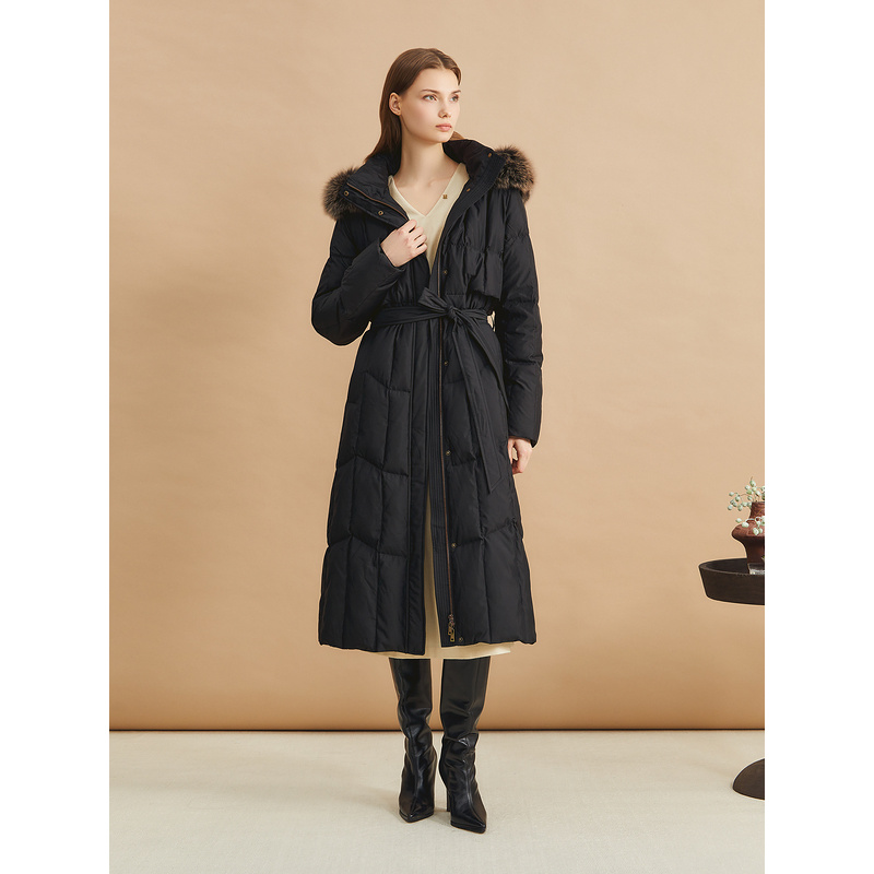 【蓬松白鹅绒】YINER音儿女装冬时尚厚实高克重狐狸毛领长羽绒服 - 图1