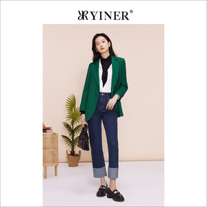 *YINER音儿专选女装春季通勤职业绿色时尚西装外套
