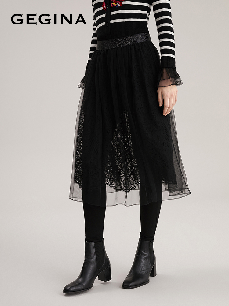 gegina吉吉娜2021新款黑色打底裤 GEGINA女装半身裙