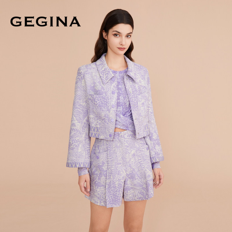 【印花】GEGINA吉吉娜女装年新款长袖雪纺衫短款女士上衣商场同款,淘宝优惠券,粉丝福利购,淘宝优惠卷