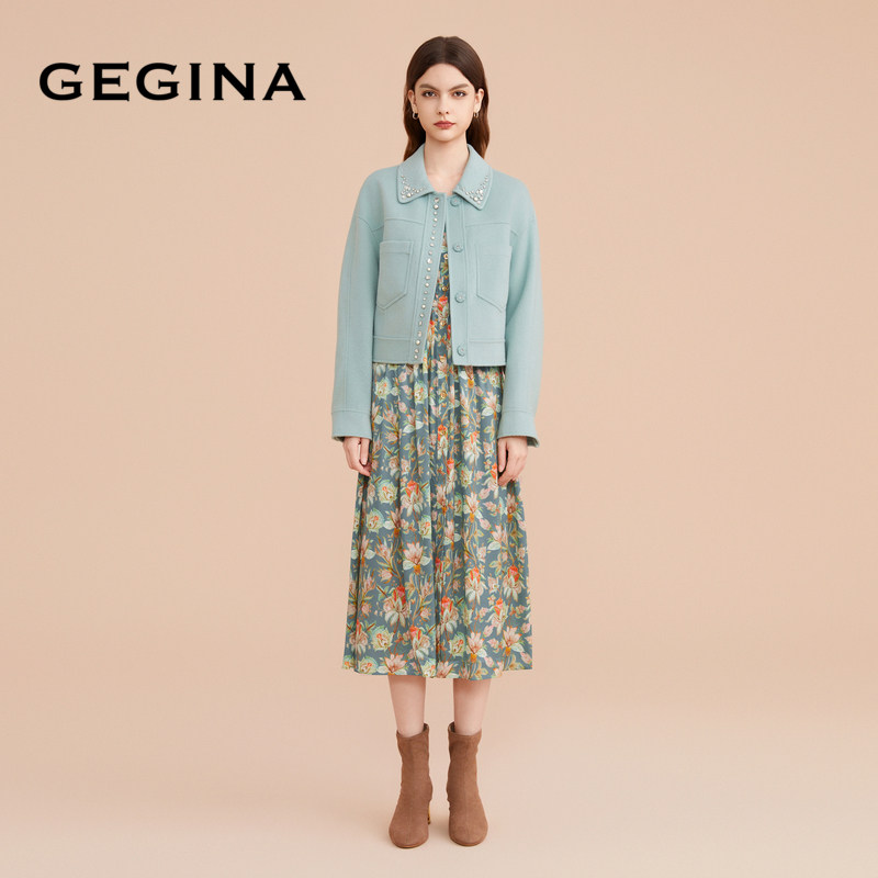 【桑蚕丝】GEGINA吉吉娜新款松紧收腰连衣裙女中长款真丝印花裙子,淘宝优惠券,粉丝福利购,淘宝优惠卷