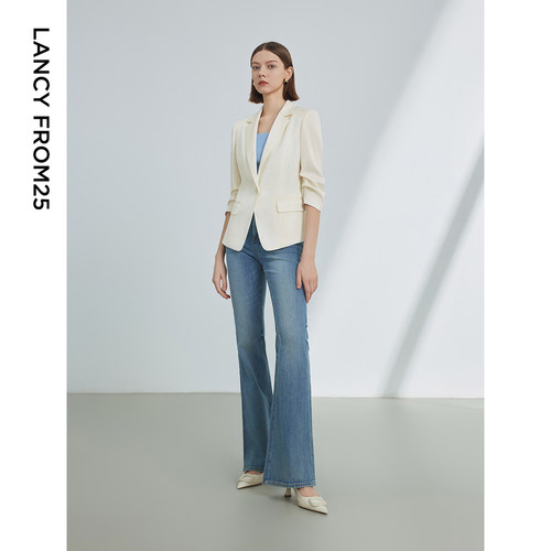 [朗姿奥莱]朗姿醋酸法式设计感气质西服外套女2024年夏季新款设计 - 图0