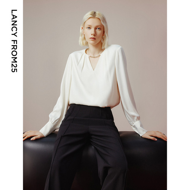 Langzi Ole Langzi v-neck long-sleeved top women's shirt temperament commuting high-end 2024 spring new method