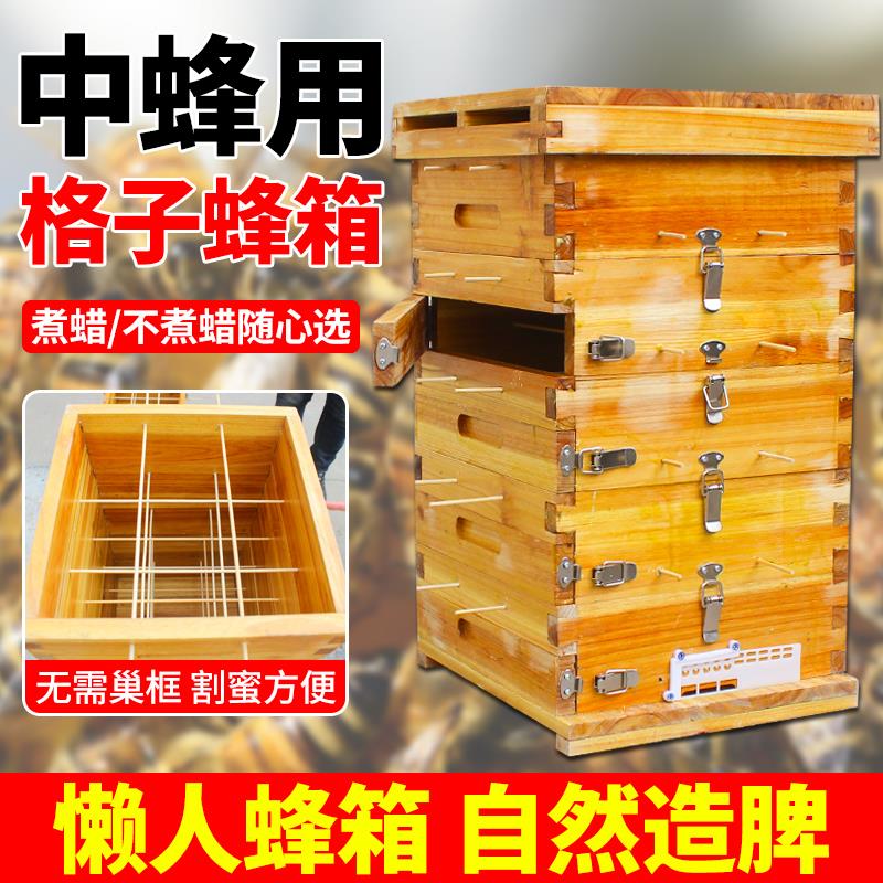 中蜂格子箱杉木煮蜡蜂箱加厚全套土养蜜蜂箱诱蜂桶方格子养蜂工具