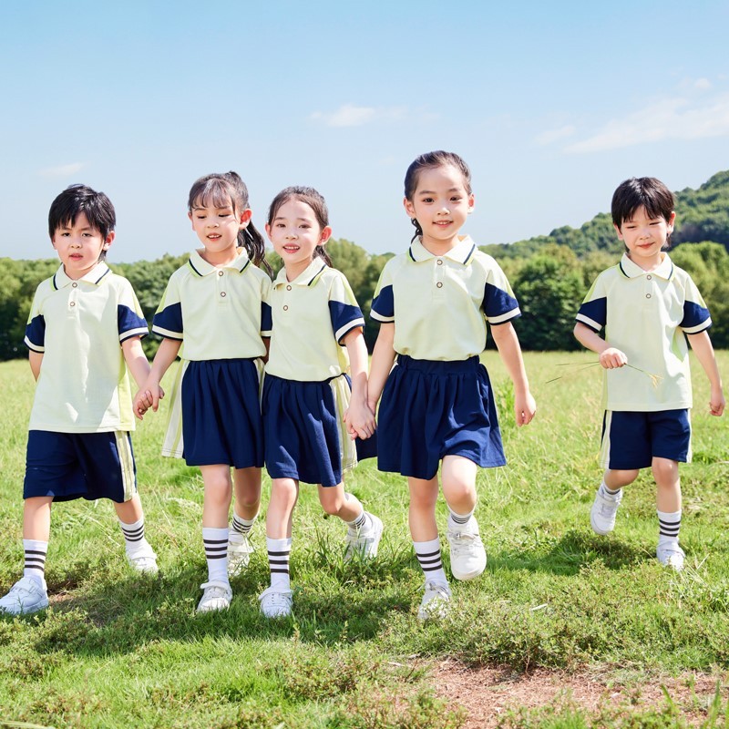 学院风校服老师夏天jk小学生校服礼服男女童幼稚园条纹衫polo衫 - 图0