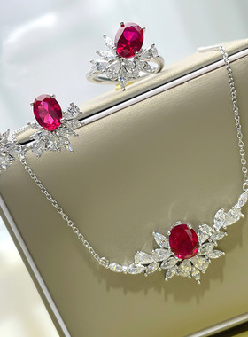 莫桑石1克拉红宝石锁骨链