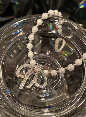 天然淡水珍珠方钻蝴蝶项链