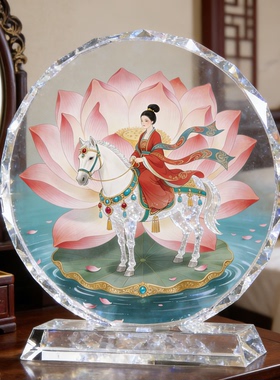 圆形仙女神骑白驹摆件云端仙子白马图景闺蜜馈赠唯美文艺轻奢摆台