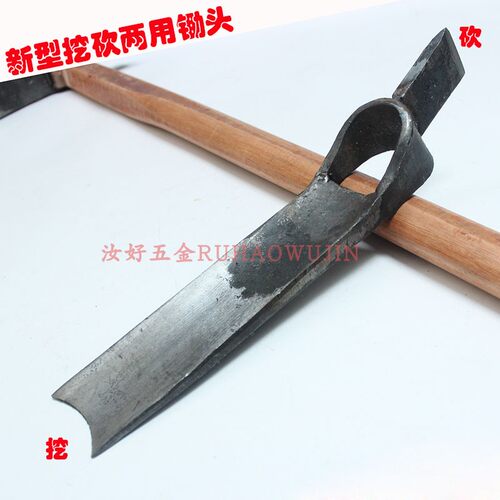 新型户外加厚弹簧钢挖冬笋锄头农用长柄挖树桩短斧手工锻打两用锄 - 图0