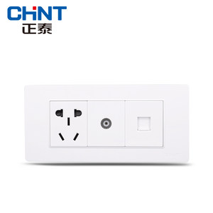 正泰电工 118型插座面板 NEW5D钢架炫白色 三位一插座加电视电脑