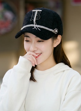 水钻流苏链条棒球帽秋冬保暖女