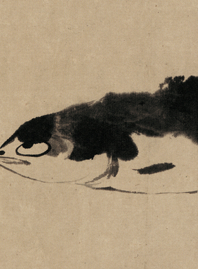 清明朱耷八大山人鱼图卷轴装饰画
