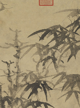 元倪瓒竹树野石图古代山水画卷轴