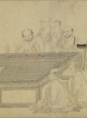 北宋李公麟维摩演教图佛道人物画