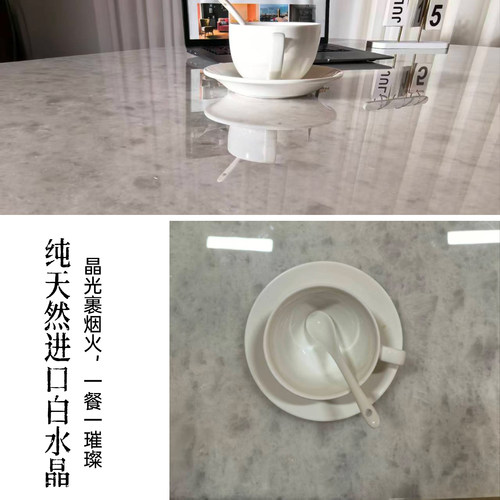 天然奢石餐桌小户型可方变圆餐桌现代简约天然大理石方圆两用餐桌 - 图2