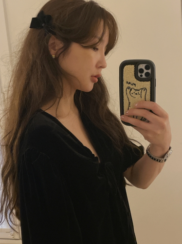 现货Sunup_Q韩国ins baby款~设计感双蝴蝶结丝绒发夹侧边夹鸭嘴夹 - 图0