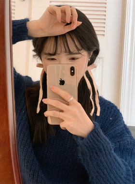 兔毛针织长丝带蝴蝶结边夹