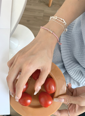 925银蝴蝶结彩色抽绳可调节手链