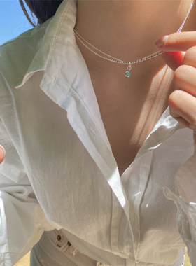 925小众精致天然石吊坠双层项链