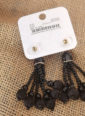 外贸饰品耳环耳钉新潮流行时尚黑色气质串珠手工制作流苏长款耳坠