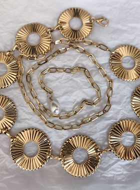 欧美外贸饰品时尚个性夸张金属质感圆环气质百搭毛衣链连衣裙腰链