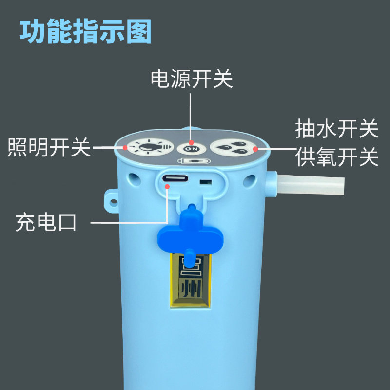 新款第三代智能钓鱼抽水机洗手水泵上饵灯迷你抽水器增氧饵盘灯