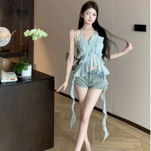 women's Hanging neck camisole, small vest slim fit short top - 图2