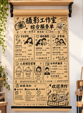 摄影工作室壁饰卡通可爱休闲风餐厅木质墙面装饰贴纸牛皮纸展示架