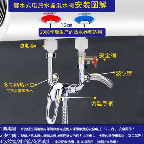 电热水器全铜U型混水阀明装开关冷热混合阀 热水器配件淋浴水龙头 - 图1