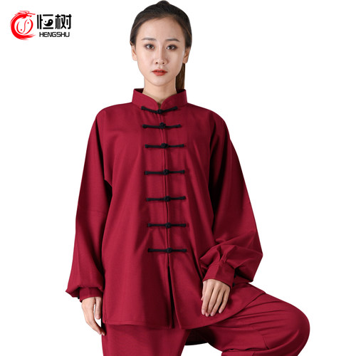 恒树弹力棉麻太极服女春秋中国风功夫太极拳练功服男武术表演服装 - 图3
