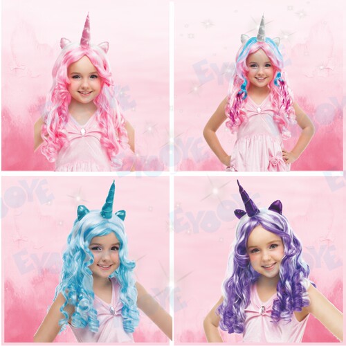 万圣节幼儿园表演女孩跳舞cosplay公主独角兽彩色七彩马尾假发 - 图0