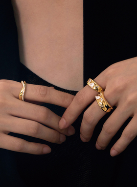 Mistova925银镀金多层轻奢指环