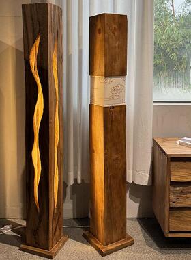 老榆木侘寂落地灯摆件客厅卧室床头灯民宿装饰覆古原木风立式台灯