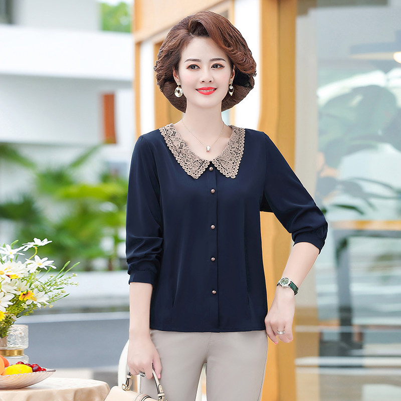 中老年女装2020秋装新款长袖打底衫 红衣景中老年女装